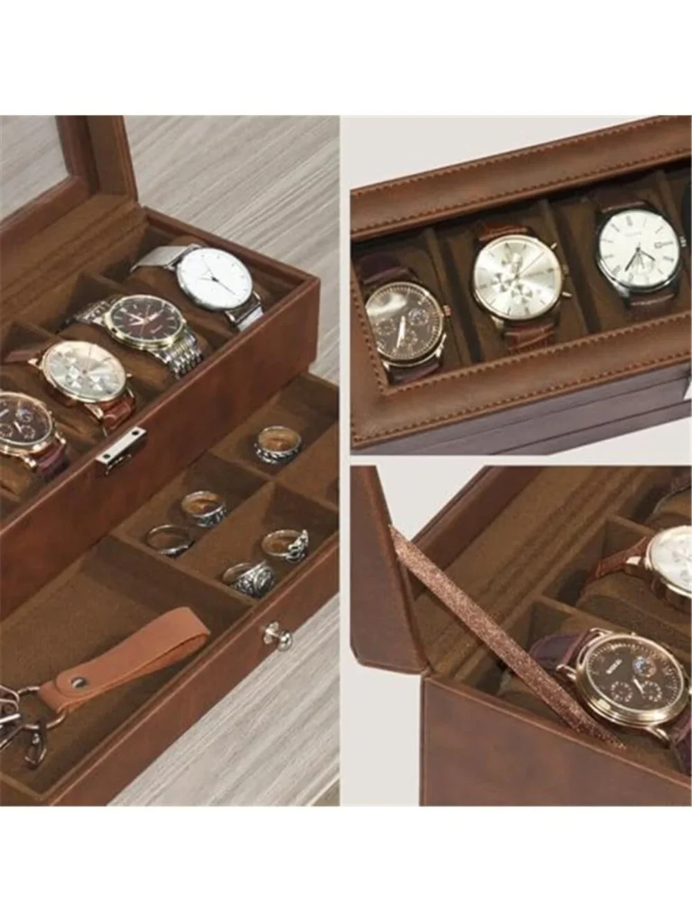 Watch Box, 6 Compartment Watch Display Box with Drawers, Men's Watch Box